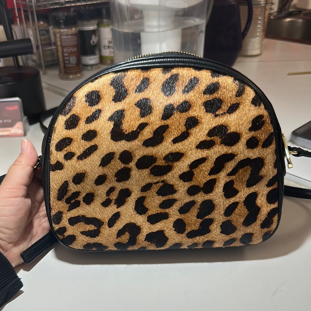 Talbots Black and Tan Leopard Animal Print Crossbody Bag